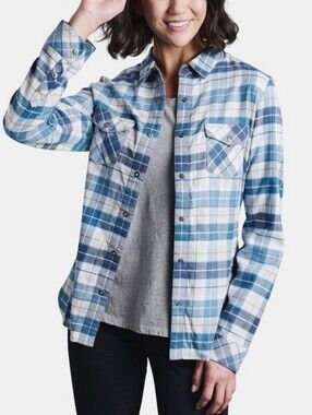 Kuhl Tess Cotton Flannel Women's Medium Blue Plaid Cord Trim Gorpcore